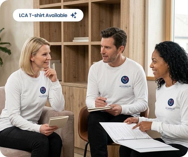 A mockup of the lay counselor academy t-shirt get your size today